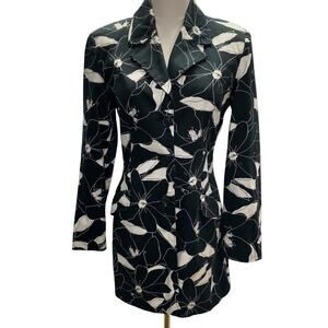 George Womens Black White Floral Trench‎ Coat 4 Classic Preppy Spring Artsy